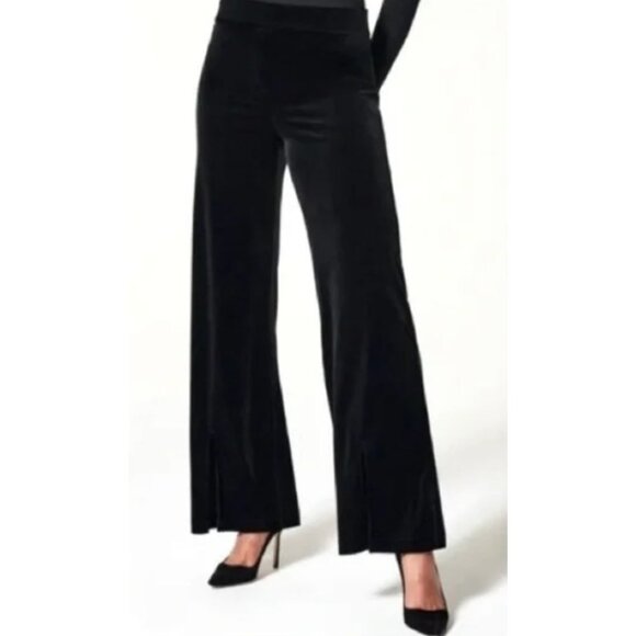 NWT SPANX Velvet Front Slit Pants Wide Leg Elegant Very Black-sz Large - Picture 1 of 11
